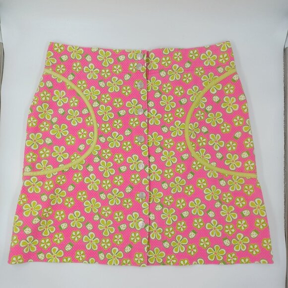 Lilly Pulitzer Skirt Womens Sz 2 Retro Floral Lady Bugs Dune Buggy Pockets Snap - Picture 5 of 12